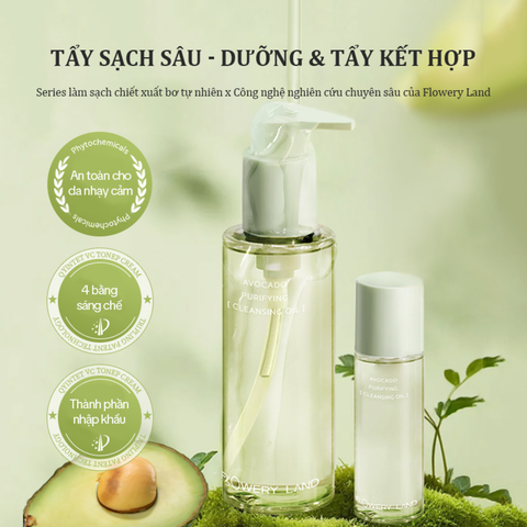 Dầu Tẩy Trang Chiết Xuất Bơ FLOWERY LAND 150ml Làm Sạch Sâu Cấp Nước Đa Tầng & Dưỡng Da Mềm Mịn