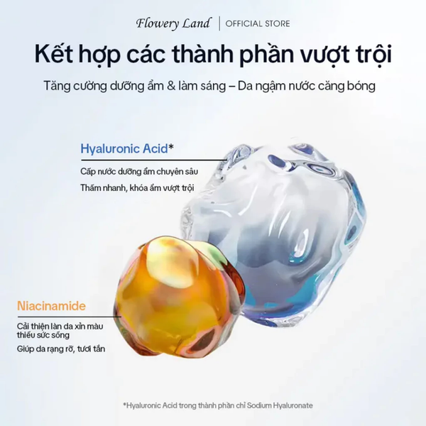 Toner Dưỡng Ẩm Niacinamide FLOWERY LAND Cân Bằng & Phục Hồi Da Cấp Ẩm Đa Tầng Giúp Dưỡng Sáng 500ML