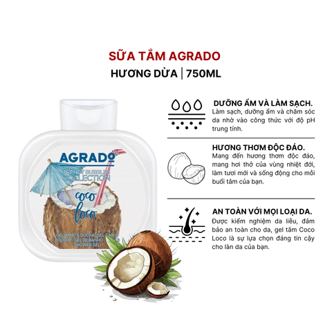 Sữa tắm Agrado hương dừa 750ml