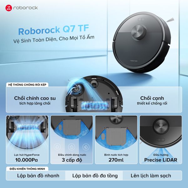 Roborock Q7 TF Đen - Robot Hút Bụi Lau Nhà Thông Minh