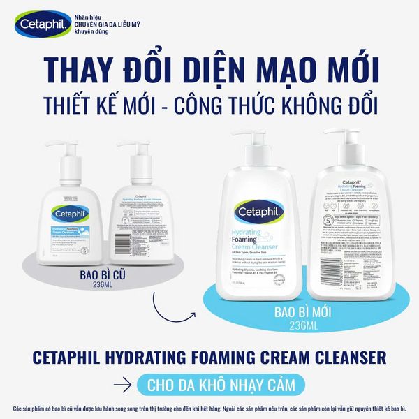 Sữa Rửa Mặt Tạo Bọt Dịu Lành Cho Da Nhạy Cảm Cetaphil Hydrating Foaming Cream Cleanser