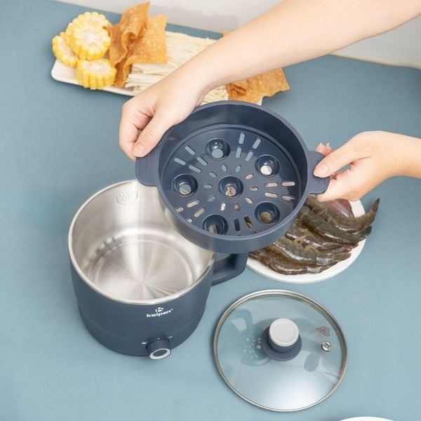 Ca lẩu điện mini đa năng Kalpen 1.8L có khay hấp P6B