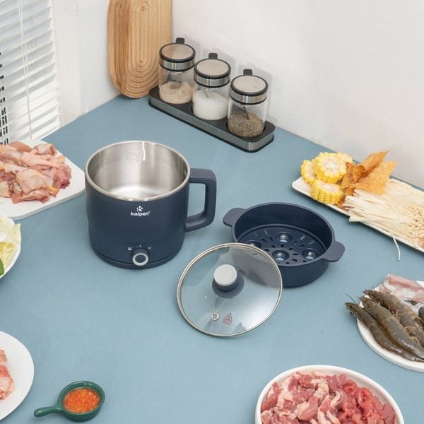 Ca lẩu điện mini đa năng Kalpen 1.8L có khay hấp P6B