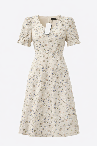 Đầm Cổ V Tay Phồng Hoa Nhỏ ( SIZE XS )