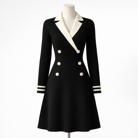 Đầm Đen Dệt Kim Khuya Trắng -DRE002022 ( Freesize )