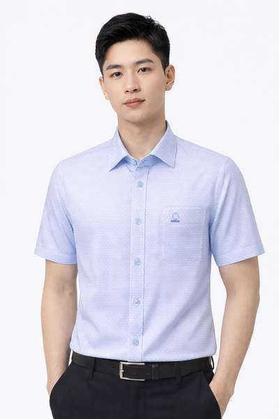 Áo Sơ Mi Nam Tay Ngắn Màu Xanh Oscar  - OCMSCL050 ( Size 38 )
