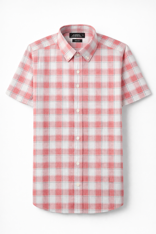 Áo Sơ Mi Nam Tay Ngắn Sọc Caro Trắng Hồng (Size L)