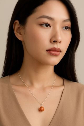 Dây Chuyền Bạc Đá Phong Thủy Thạch Anh Tóc Nâu Đỏ 8li ( Mệnh Hỏa - Thổ )- Cami.J (N01)