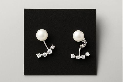 Hoa Tai Nữ Kya Jewel Ngọc Trai Họa Tiết Phong Cách (Bạc, Trắng)