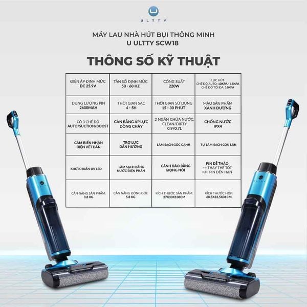 Máy lau nhà hút bụi thông minh ULTTY model SCW18 màu trắng