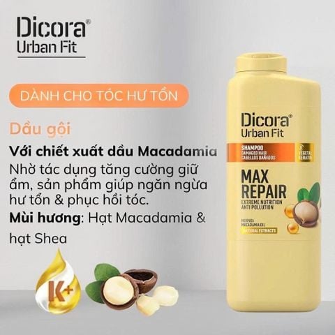 Dầu gội Dicora Urban Fit Macadamia phục hồi tóc hư tổn 400ml