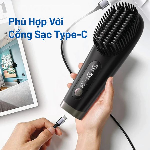Lược điện duỗi tóc không dây Hyundai Đen - HC-204-BK