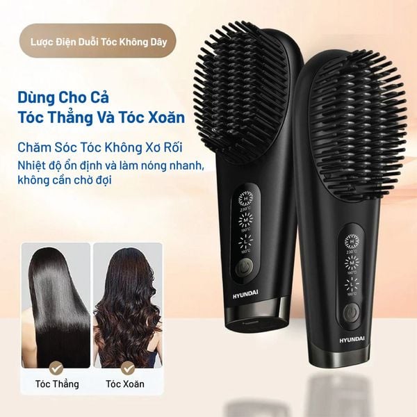 Lược điện duỗi tóc không dây Hyundai Đen - HC-204-BK