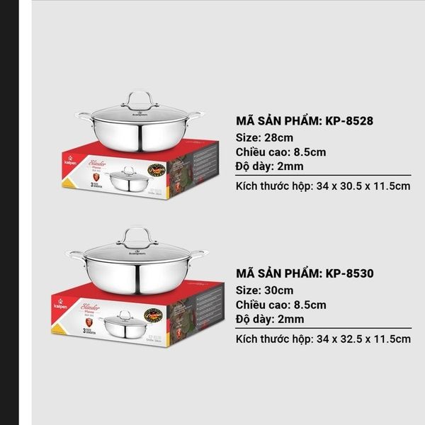 Nồi lẩu Inox 304 liền khối Kalpen KP-8528 28cm