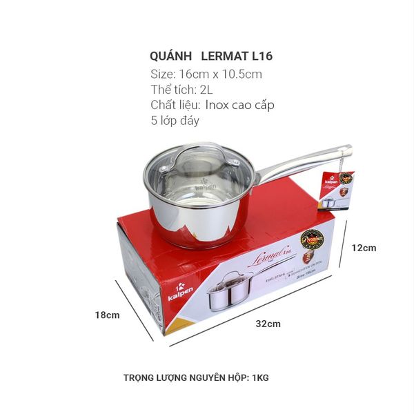 Quánh Inox chống dính 5 lớp đáy Kalpen Lermat L14 & L16