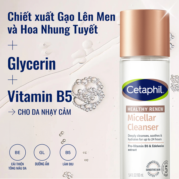 Nước tẩy trang chống lão hóa chuyên sâu cho da nhạy cảm CETAPHIL HEALTHY RENEW MICELLAR CLEANSER WATER 160ML