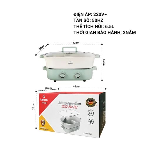 Bếp Nướng Lẩu Hai Ngăn Đa Năng Kalpen 6.5L Công Suất 2200W