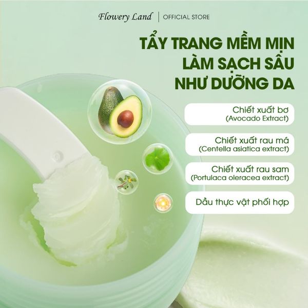 Sáp Tẩy Trang Avocado FLOWERY LAND 60G Làm Sạch Sâu Make-up Dày Dễ Nhũ Hóa Không Bết Rít & Dưỡng Cho Da Nhạy Cảm
