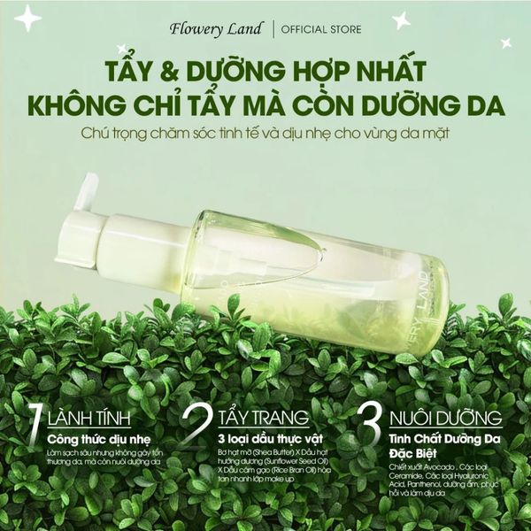 Dầu Tẩy Trang Chiết Xuất Bơ FLOWERY LAND 150ml Làm Sạch Sâu Cấp Nước Đa Tầng & Dưỡng Da Mềm Mịn