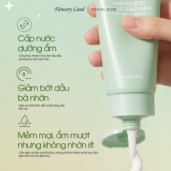 Sữa Rửa Mặt Amino Acid FLOWERY LAND 150G+30G Làm Sạch Sâu Bụi Mịn PM2.5 Giữ Ẩm Làm Dịu & Mềm Mại Da