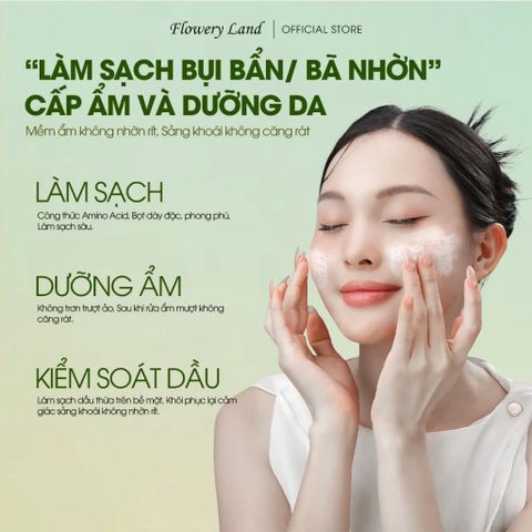 Sữa Rửa Mặt Amino Acid FLOWERY LAND 150G+30G Làm Sạch Sâu Bụi Mịn PM2.5 Giữ Ẩm Làm Dịu & Mềm Mại Da