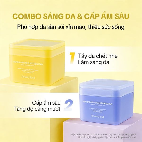 Toner Pad Chiết Xuất Đu Đủ & V-C FLOWERY LAND 190g Dưỡng Sáng Làm Đều Màu Da Mờ Thâm Sạm Cấp Ẩm Sâu