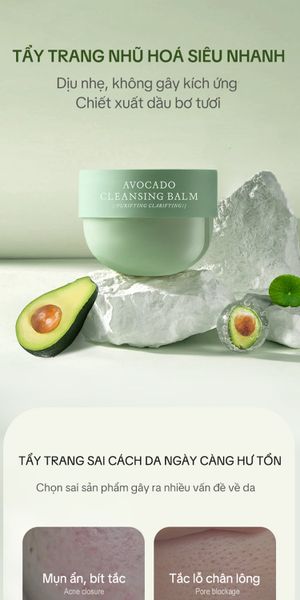 Sáp Tẩy Trang Avocado FLOWERY LAND 60G Làm Sạch Sâu Make-up Dày Dễ Nhũ Hóa Không Bết Rít & Dưỡng Cho Da Nhạy Cảm