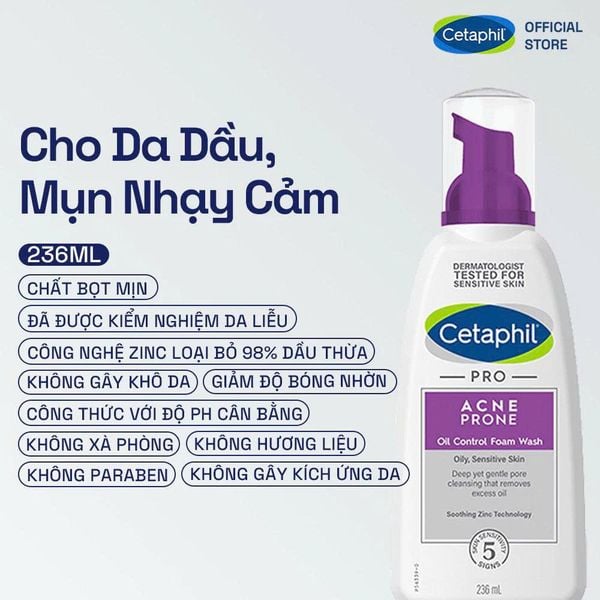 Sữa rửa mặt tạo bọt mịn dịu lành cho da dầu mụn nhạy cảm CETAPHIL PRO ACNE PRONE/OIL CONTROL FOAM WASH