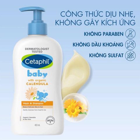 Sữa tắm gội dịu lành cho bé CETAPHIL BABY WASH & SHAMPOO WITH ORGANIC CALENDULA
