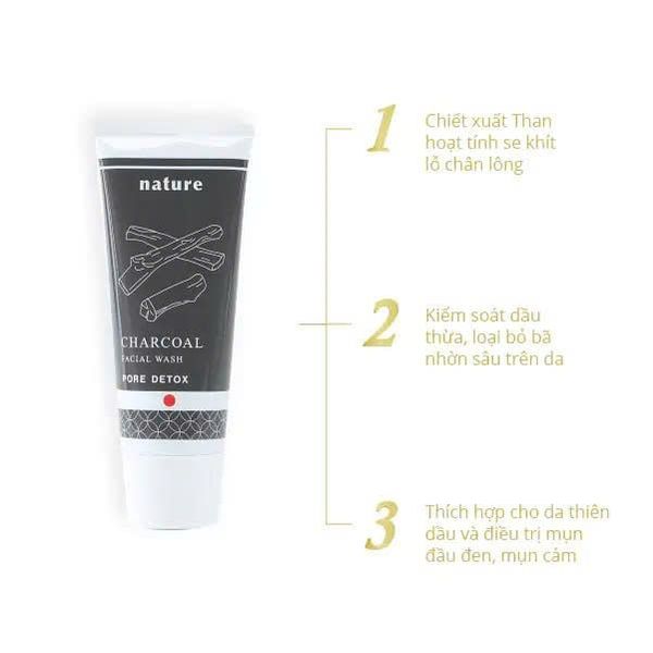 Sữa Rửa Mặt Se Khít Lỗ Chân Lông - Nature Charcoal Facial Wash 100G