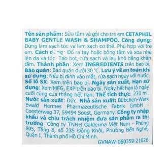 Sữa tắm gội dịu lành cho bé CETAPHIL BABY GENTLE WASH & SHAMPOO 230ML
