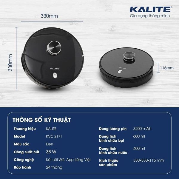 Robot hút bụi lau nhà Kalite KVC2171 cảm biến đa hướng