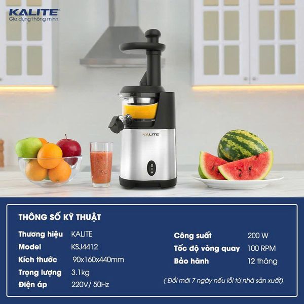 Máy ép chậm Kalite KSJ4412 động cơ đảo chiều ép kiệt bã
