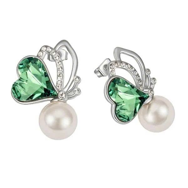Khuyên tai bạc nữ cánh bướm đá Swarovski và ngọc trai ( 2.5 x 2cm )