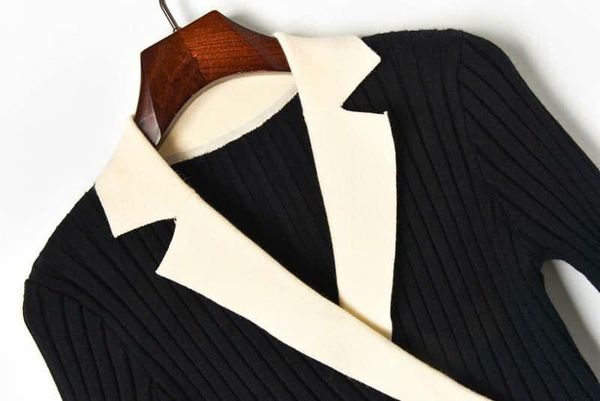 Đầm Đen Dệt Kim Khuya Trắng -DRE002022 ( Freesize )