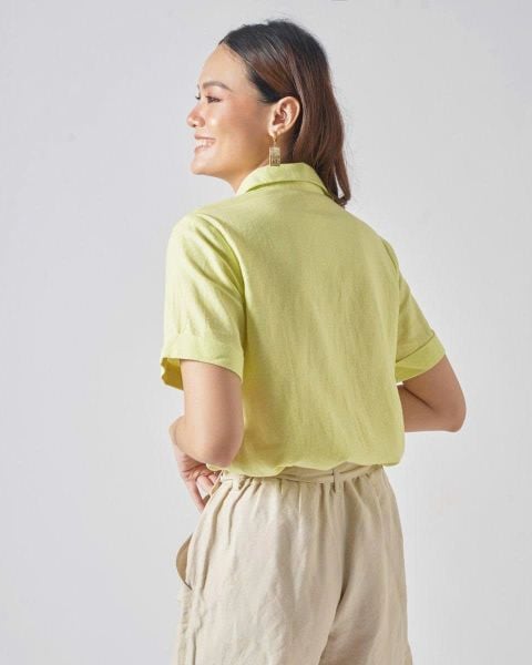 Áo Sơ Mi Nữ F2 Linen Xanh Cốm Hai Nắp Túi ( Size XXL )