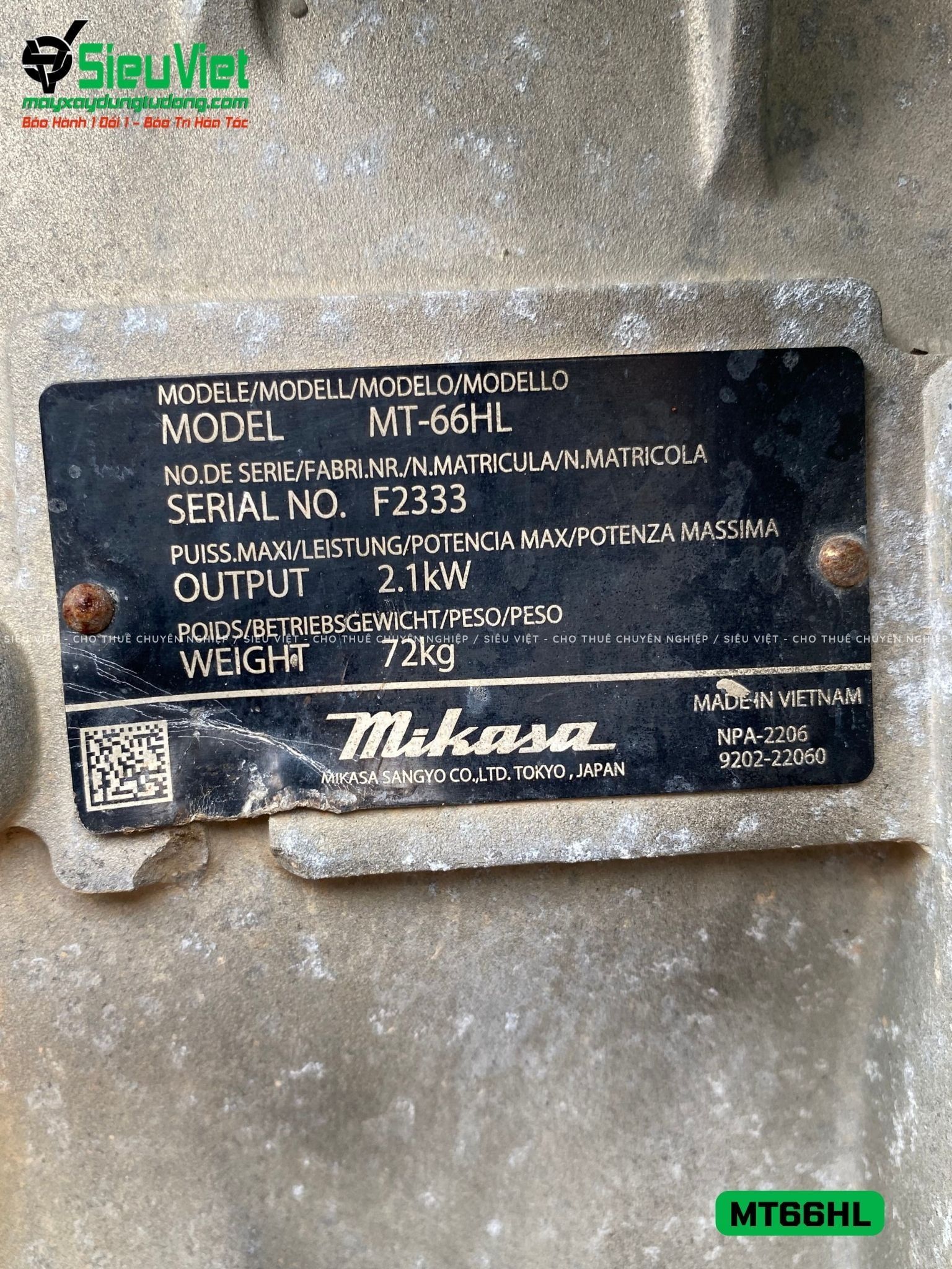 (Cũ) Máy đầm cóc 65-70Kg (MT66, MTX60) Nhật Bản (Xăng)