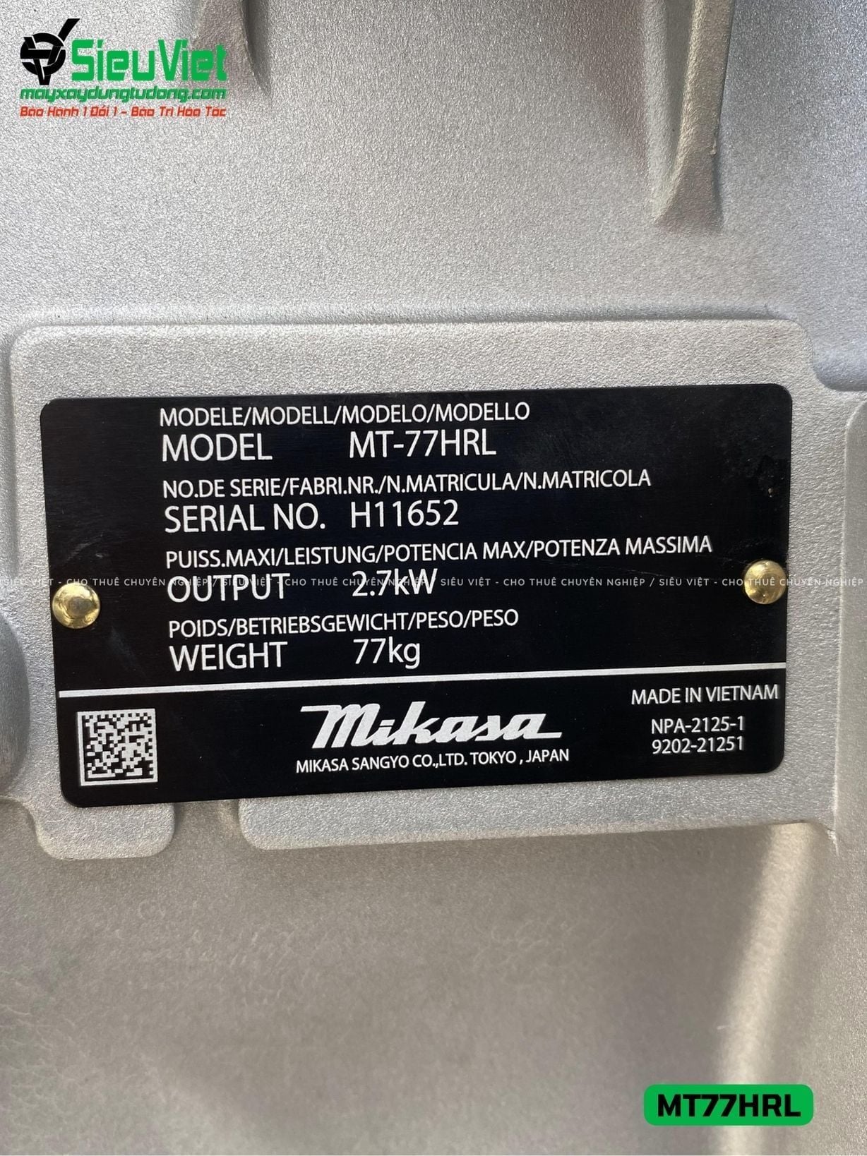 Máy đầm cóc MT77HRL Mikasa Nhật Bản (Xăng)