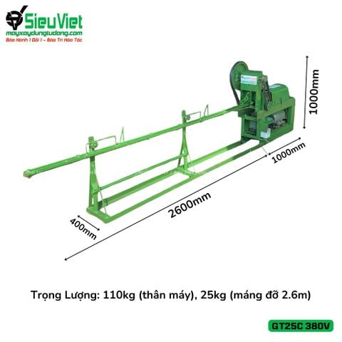 Máy duỗi cắt sắt tự động GT25C, máng dài 2.6m (Điện 380V)