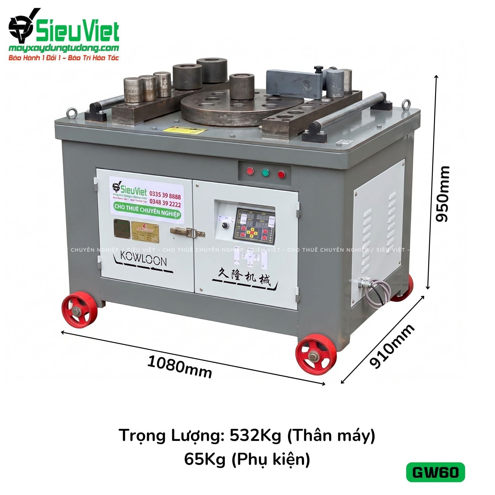 Máy uốn thép GW60 Kowloon Trung Quốc - Điện 380V, 3 Pha
