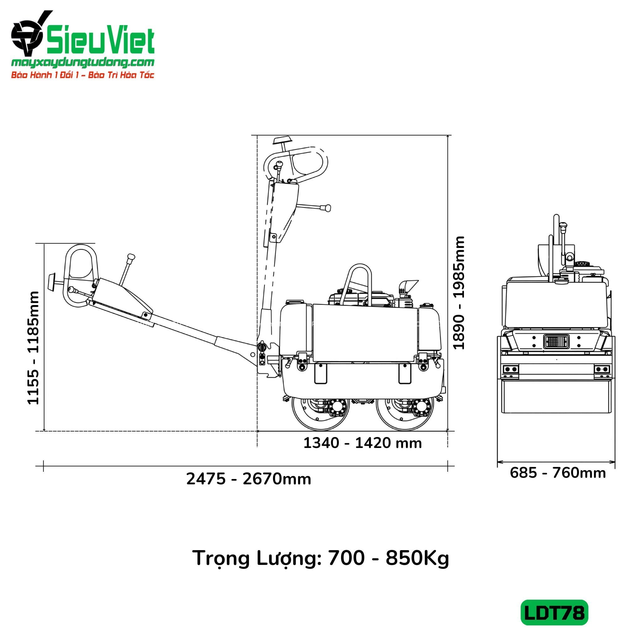 Thuê Tháng Xe lu rung dắt tay LDT78 700-850kg (Dầu Diesel)