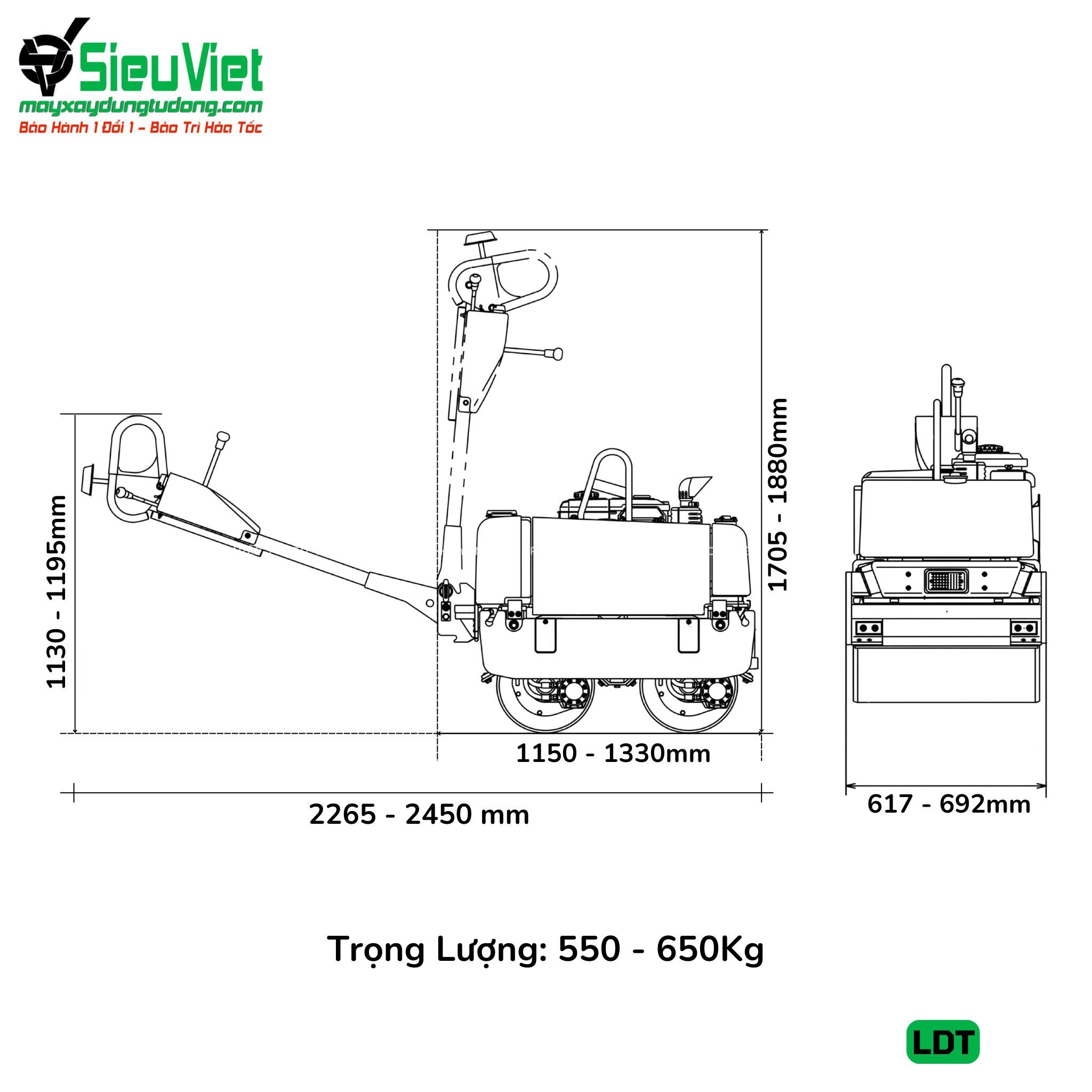 Thuê Tháng Xe lu dắt tay LDT 500-650kg (Dầu Diesel)