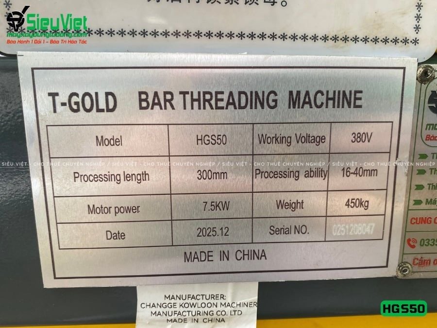 Máy tiện ren HGS50 Trung Quốc - Điện 380V, 3 Pha