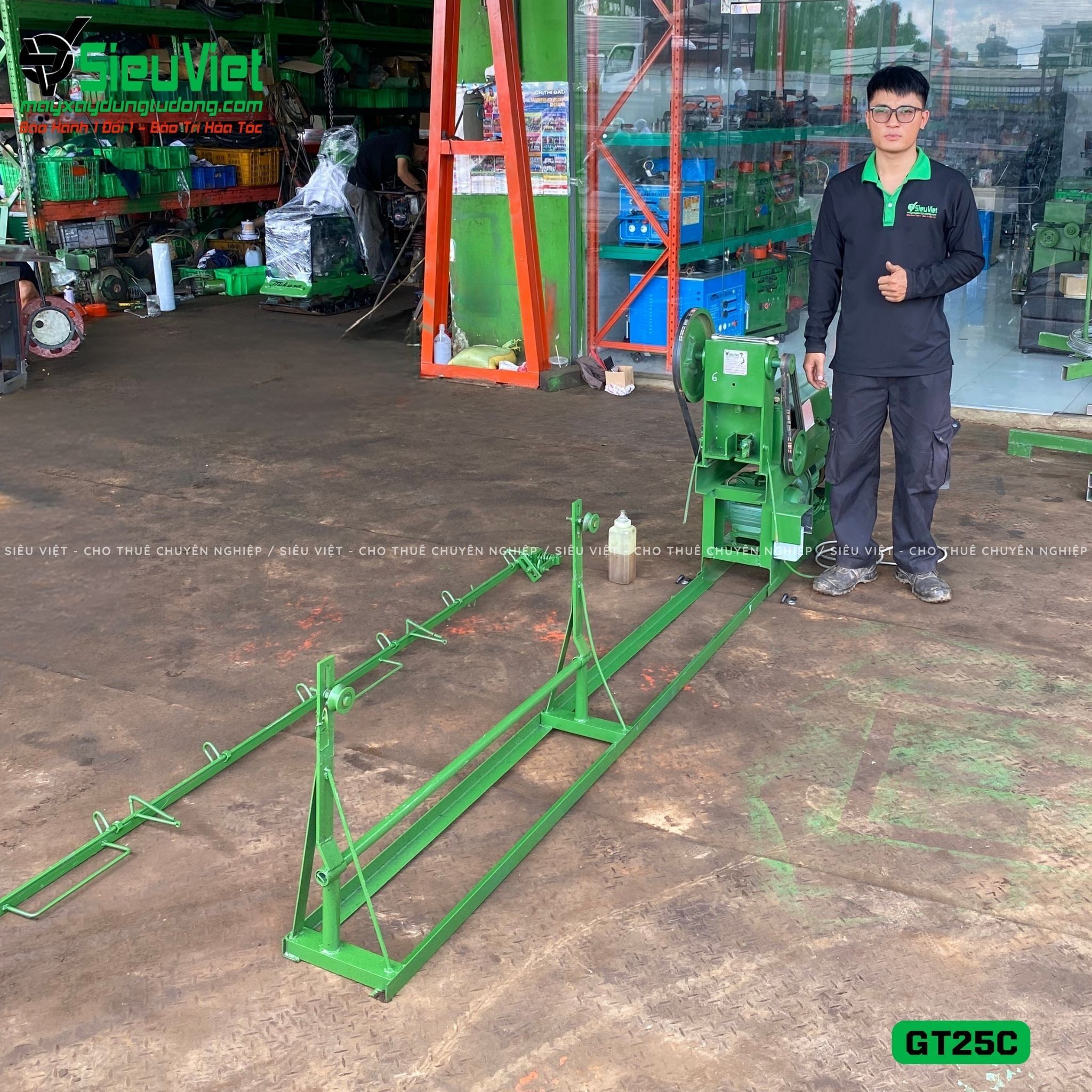Máy duỗi cắt sắt tự động GT25C, máng dài 2.6m (Điện 220V, Dân dụng)