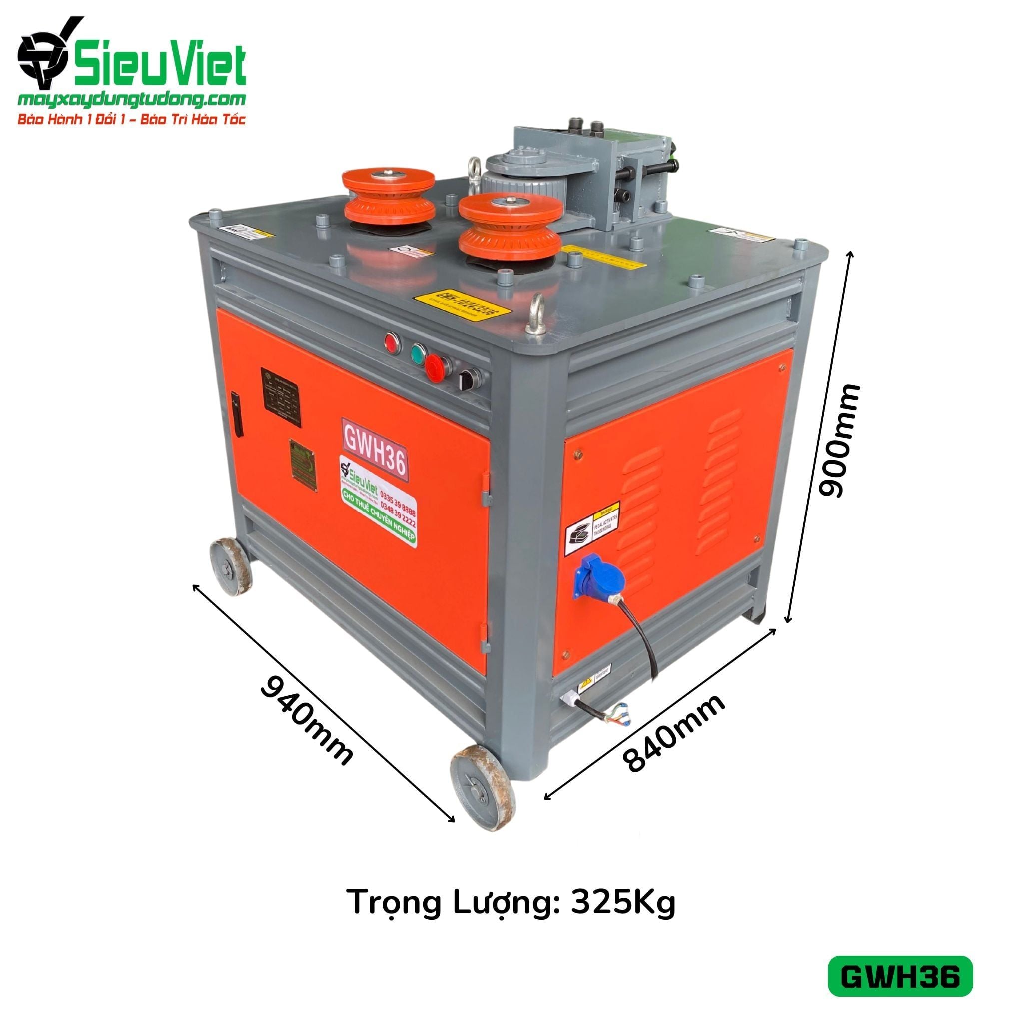 Máy uốn tròn sắt xây dựng phi 12-28 GWH36 - Điện 380v, 3 Pha