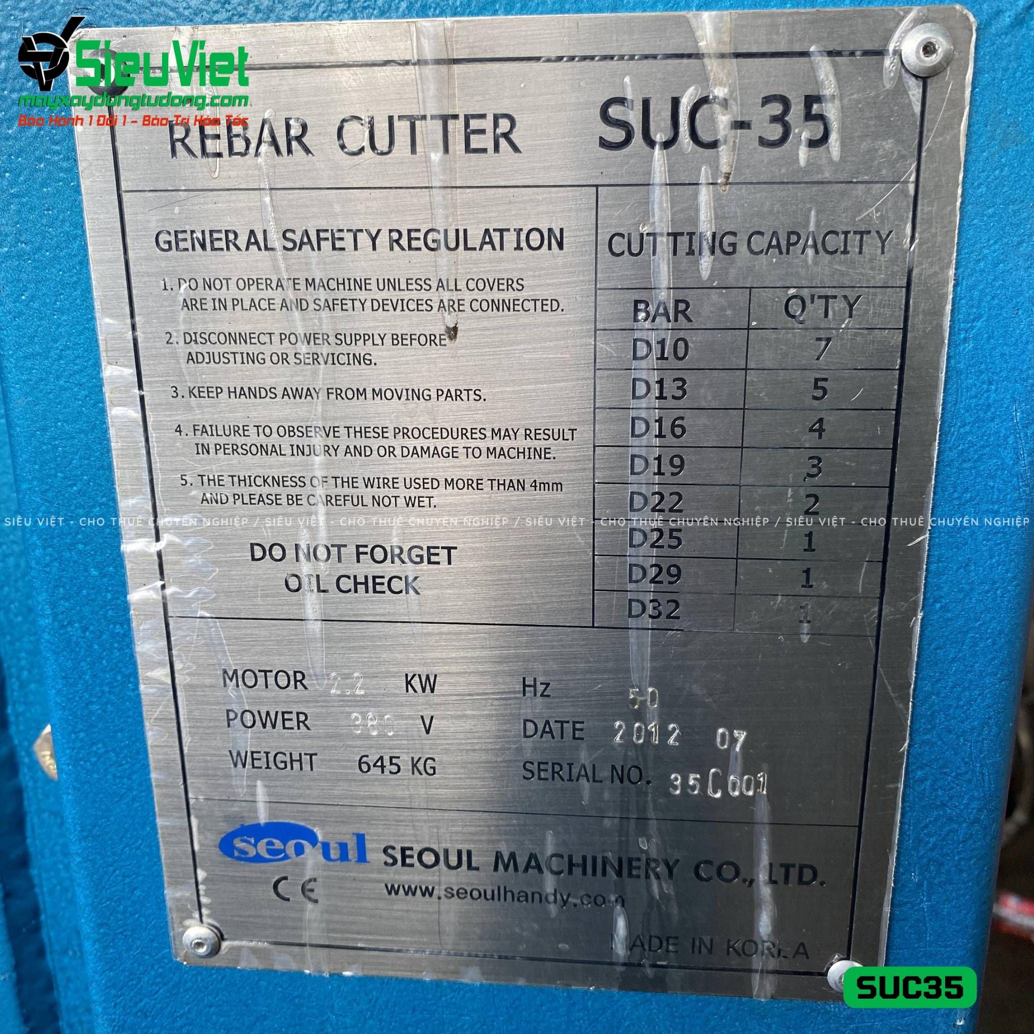 Máy cắt sắt SUC-35 Seoul Hàn Quốc - Điện 380v, 3 Pha