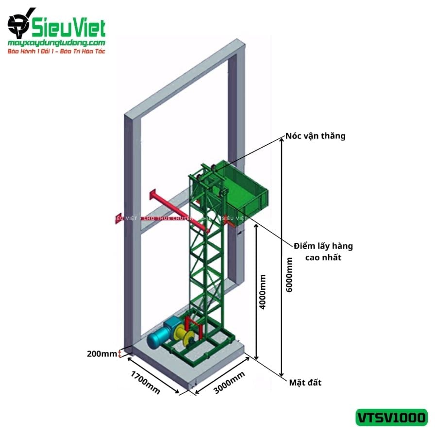 Cho thuê vận thăng Cao 3M 1000kg VTSV1000 - Điện 380v, 3 pha
