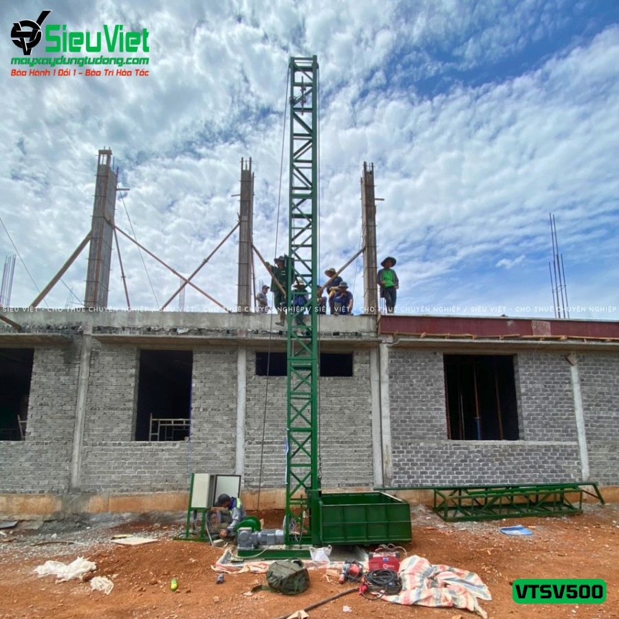 Cho thuê vận thăng Cao 12M 500kg VTSV500 - Điện 380v, 3 pha