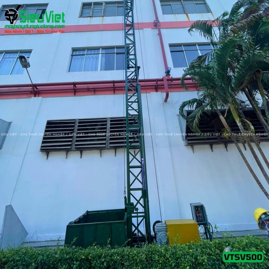 Cho thuê vận thăng Cao 21M 500kg VTSV500 - Điện 380v, 3 pha