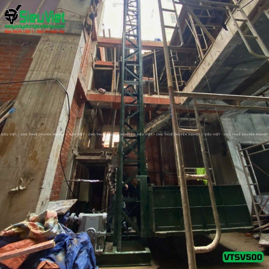 Cho thuê vận thăng Cao 36M 500kg VTSV500 - Điện 380v, 3 pha